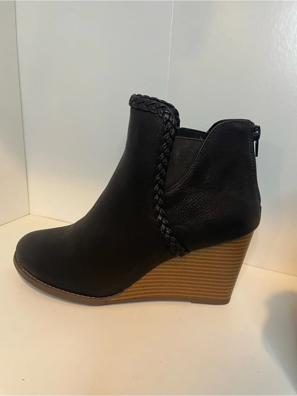 Maurices Black Braided-Trim Wedge Ankle Booties